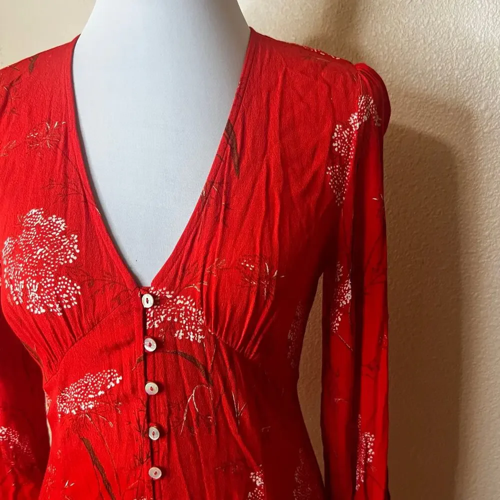 Aritzia | Wilfred Red Gallery Button front Long Sleeve Midi Dress WOMENS Small